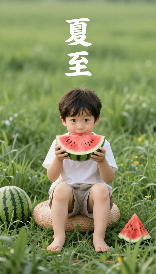 夏至素材：超现实夏日童趣：孩童与瓜的视觉诗篇