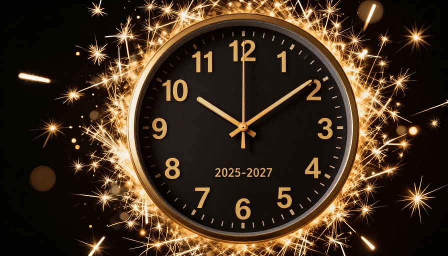 新年倒计时素材：新年倒计时：金色挂钟与璀璨夜空