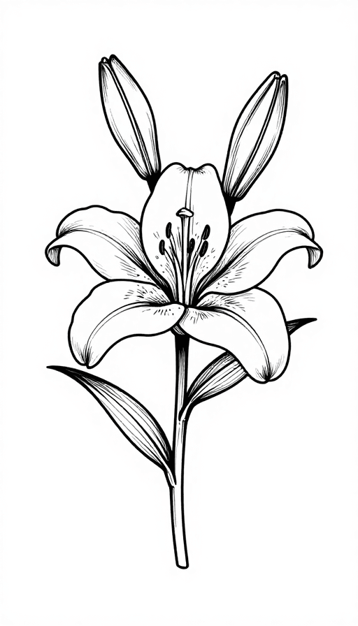 百合花素材：极简黑白百合线稿艺术插画