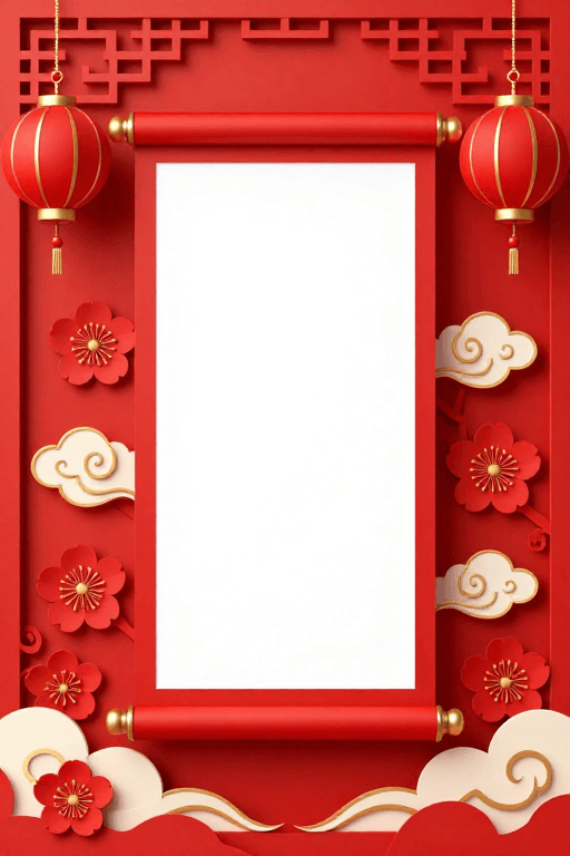 喜庆主题素材：喜庆中式剪纸留白背景设计