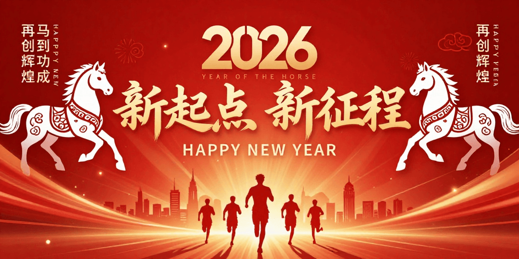 企业年会素材：2026年会：新起点 新征程 马到功成庆典海报