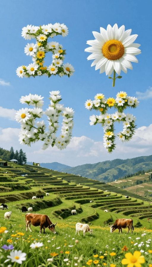 季节宣传素材：春日贵州梯田：面包花朵绘就的田园诗意画卷