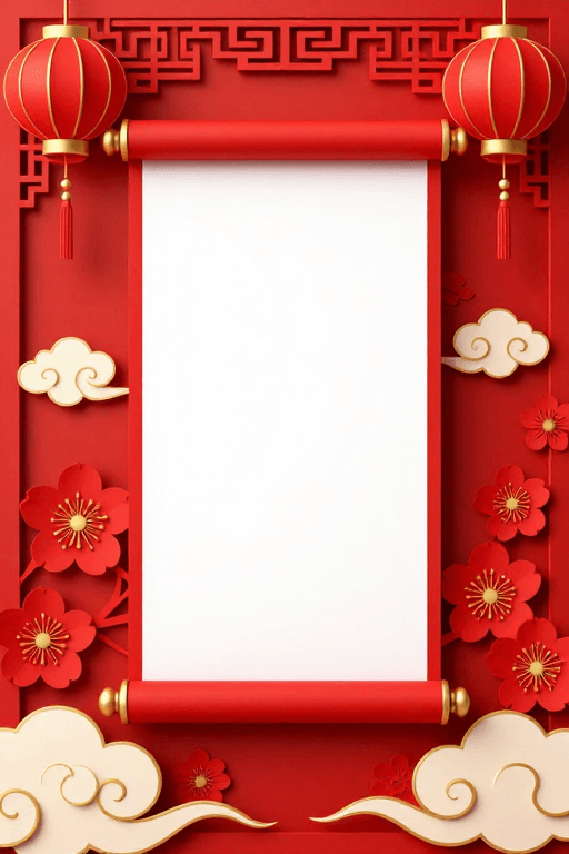 平面背景素材：喜庆红金中式剪纸背景