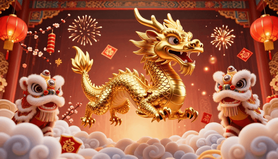 传统庆典素材：金龙腾云 新年吉庆数字艺术