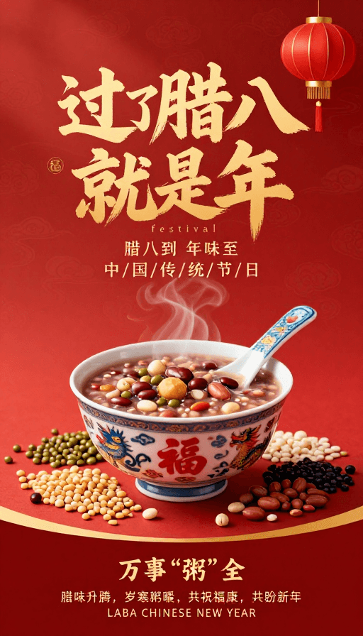 中国新年素材：腊八至年味浓：中国新年传统庆典海报
