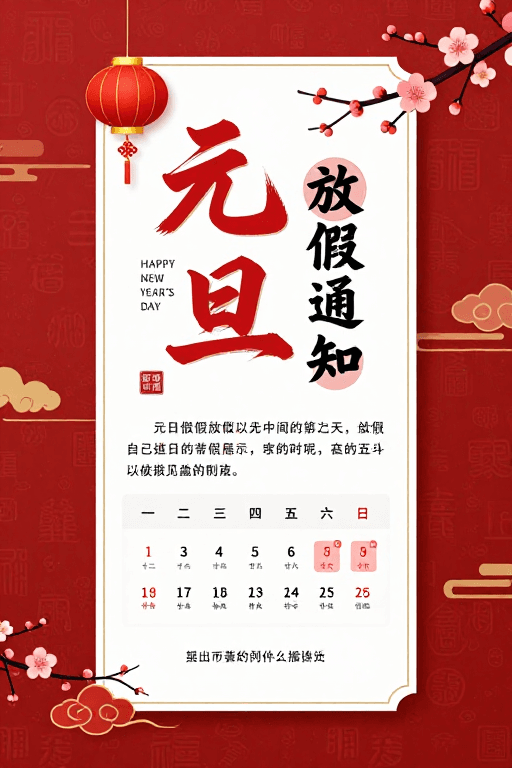 元旦素材：喜庆中国风元旦放假通知海报