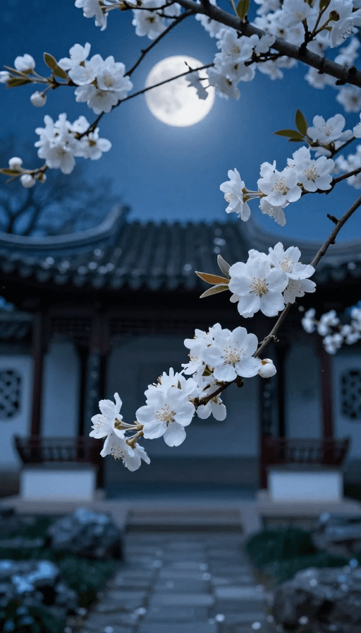 中国古典园林素材：月夜海棠：中国古典园林的静谧之美