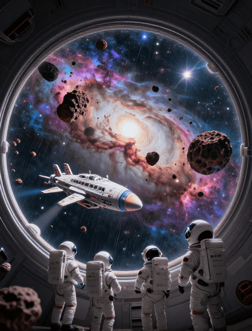 星际旅行素材：星际穿梭者：穿越星云陨石雨的太空探险