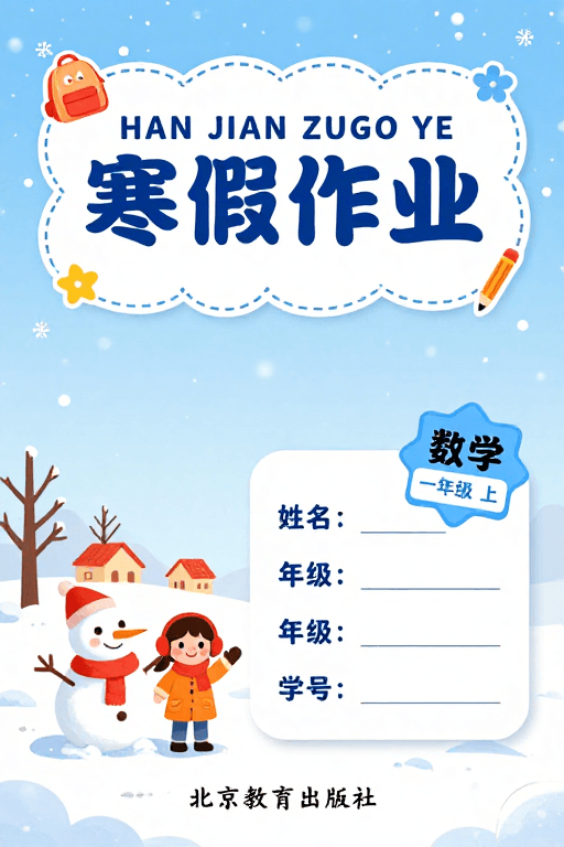 校园文具素材：冬日童趣寒假作业封面设计