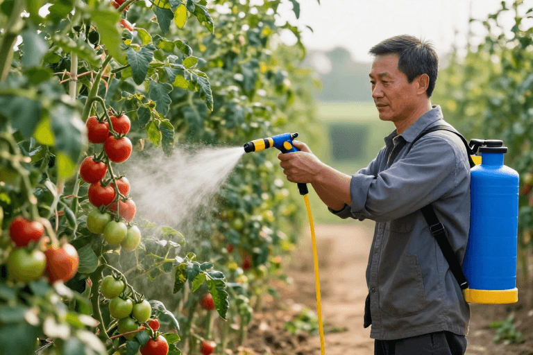 自然光线素材：专业农民精管番茄：高清农业技术指导实拍