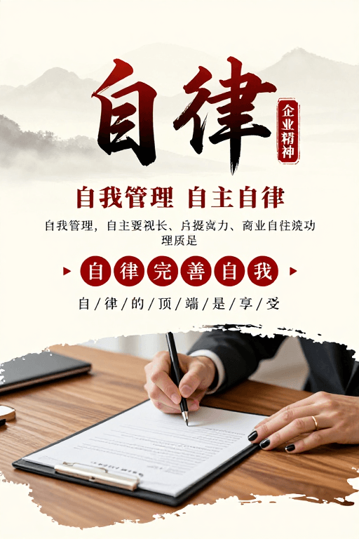 自律文化素材：墨韵书风：现代企业自律精神海报