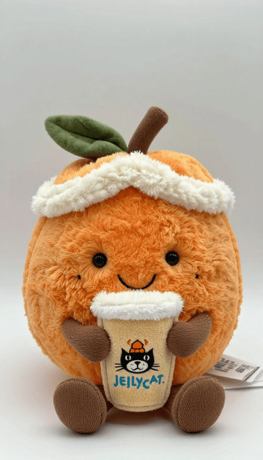 治愈系插画素材：Jellycat橙拟人萌态奶茶帽治愈系插画