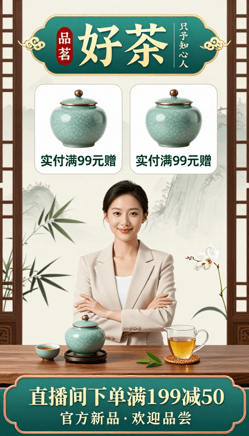 水墨意境素材：青韵茶香：东方美学中国风茶海报