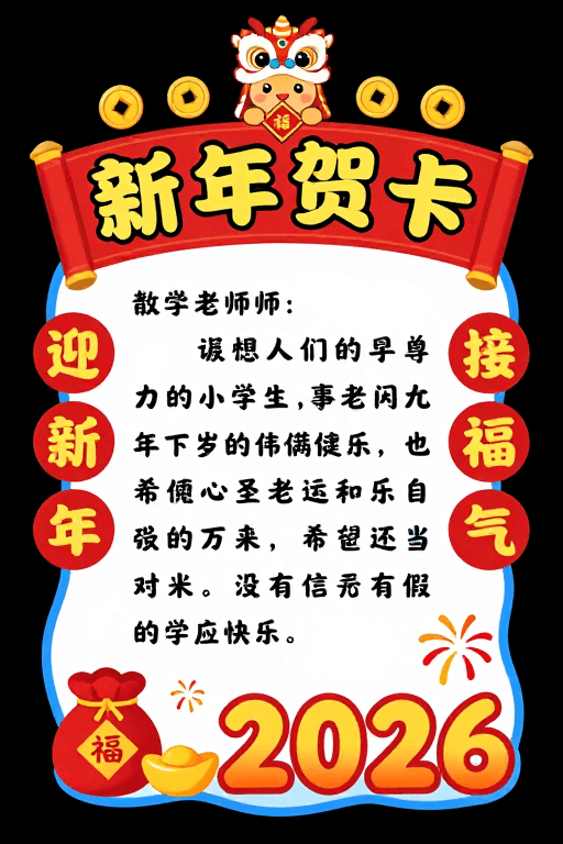 喜庆配色素材：童趣新年贺卡设计：传统元素与卡通融合