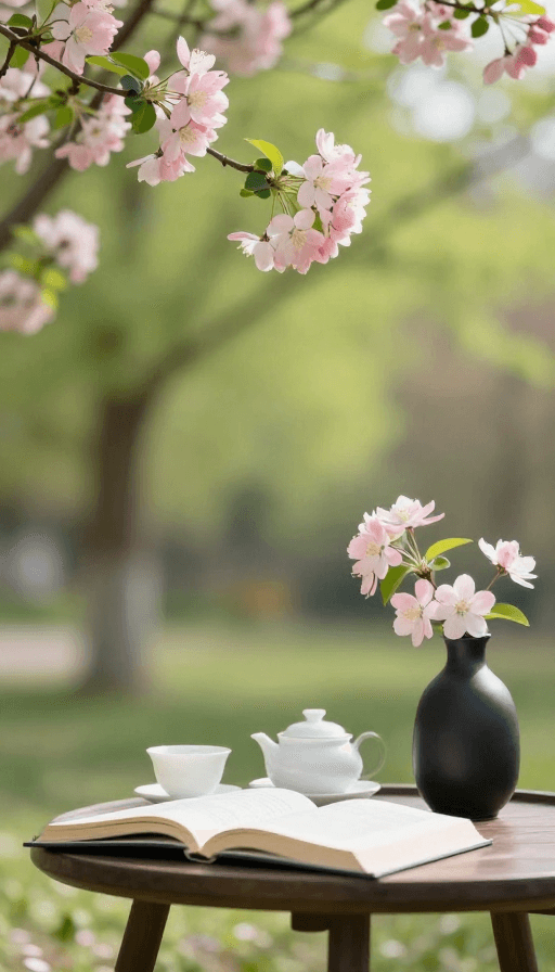 户外摄影素材：春日静物：海棠茶韵的静谧时光