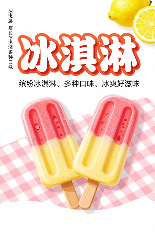 3D文字设计素材：夏日缤纷冰淇淋：清新手绘海报设计