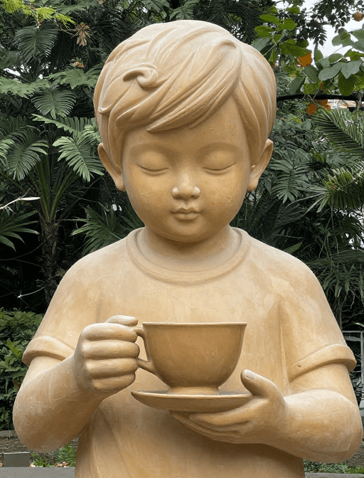 文化装饰素材：巨童持杯：超现实塑像的静谧瞬间