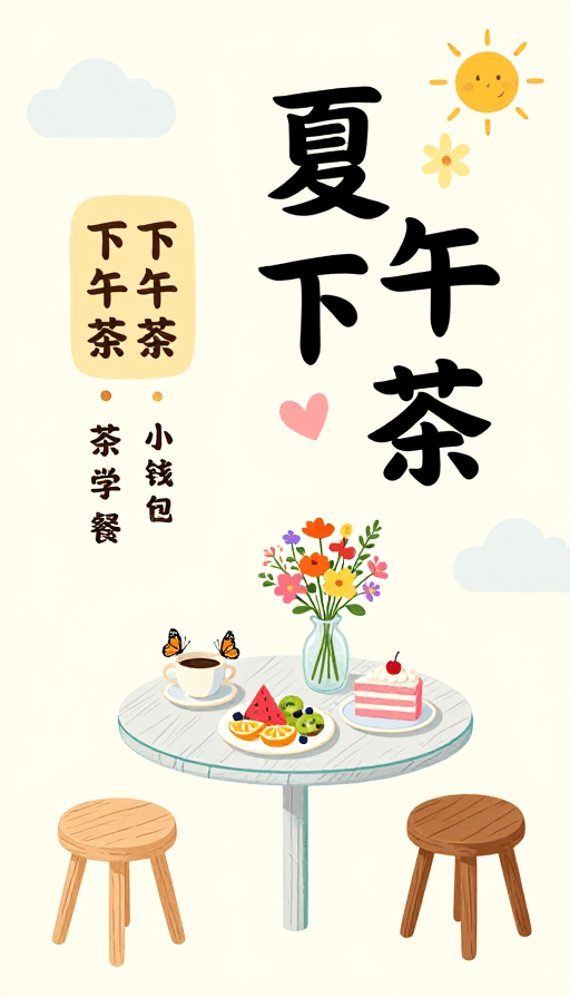治愈系插画素材：治愈系夏日下午茶插画海报
