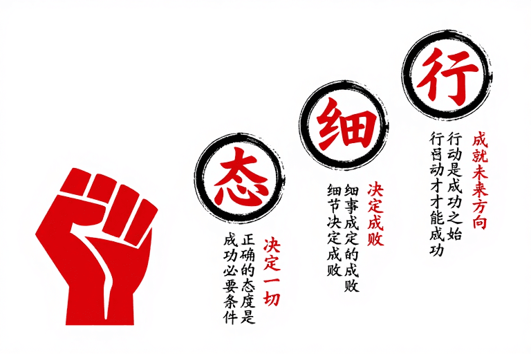 视觉引导素材：姿态·细节·目标·行动：东方书法激励图