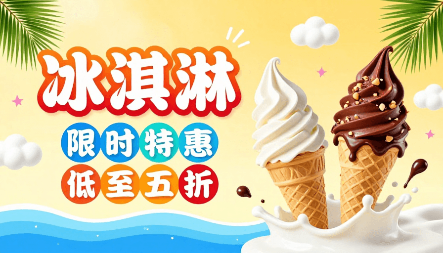 清凉主题素材：夏日清凉冰淇淋促销海报
