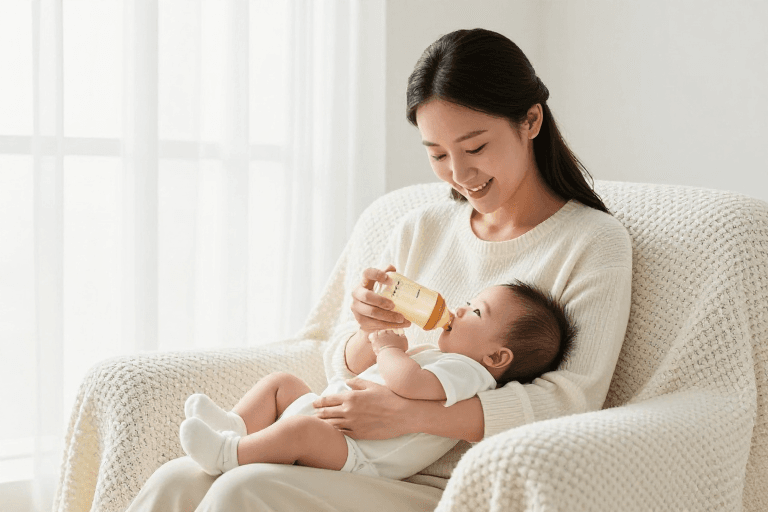 母婴摄影素材：温柔母爱：亚洲母亲喂哺婴儿的温馨瞬间
