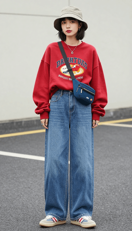 活力少女素材：复古街头风：活力女孩时尚穿搭
