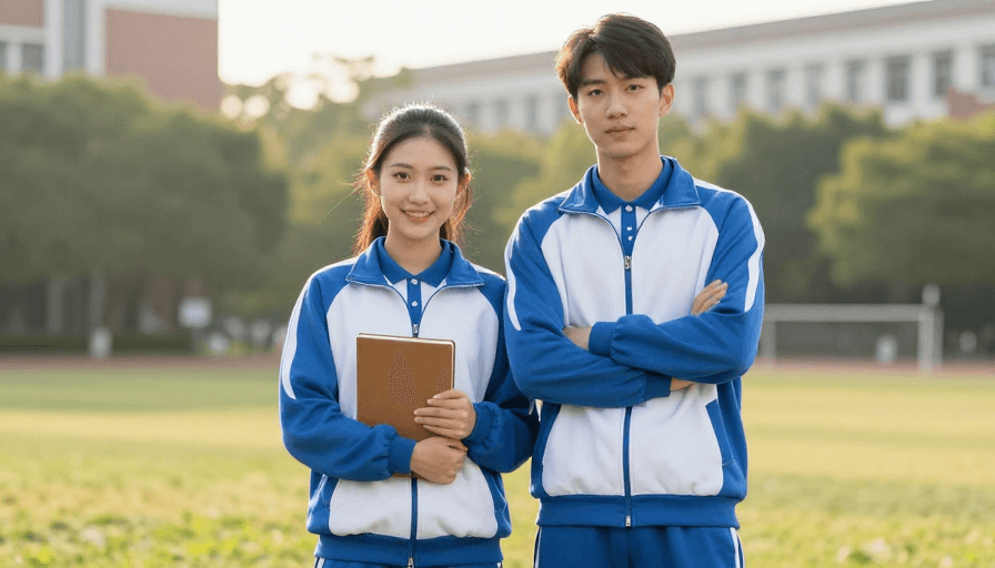 青春氛围素材：青春校园光影：蓝白校服的和谐姿态