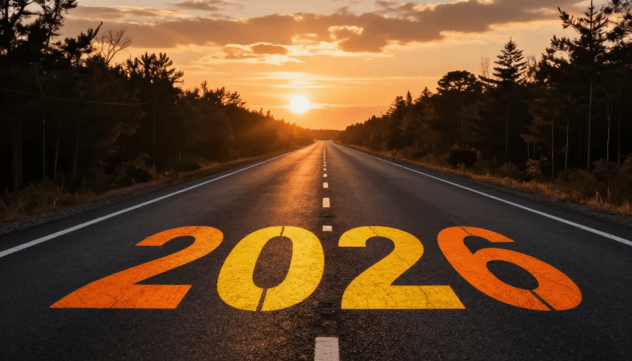 公路风景素材：2026展望：公路上的金色黎明