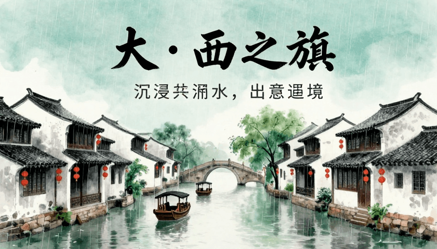 烟雨古镇素材：烟雨江南水墨画卷：古镇诗意雨中景