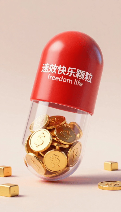 金币元素素材：梦幻胶囊：速效快乐与财富的未来美学