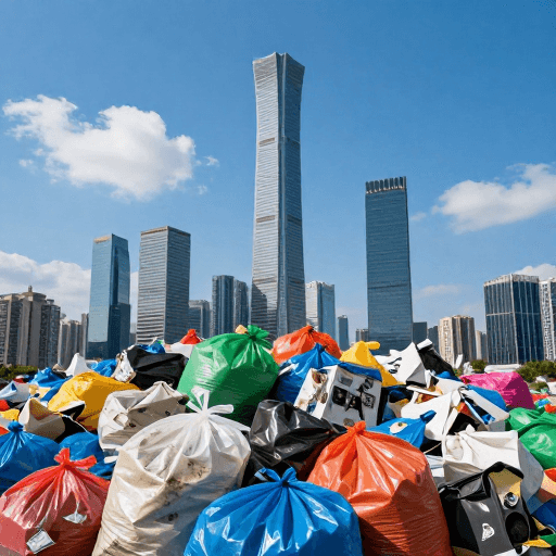自然光素材：都市废境：玻璃幕墙下的塑料污染警示