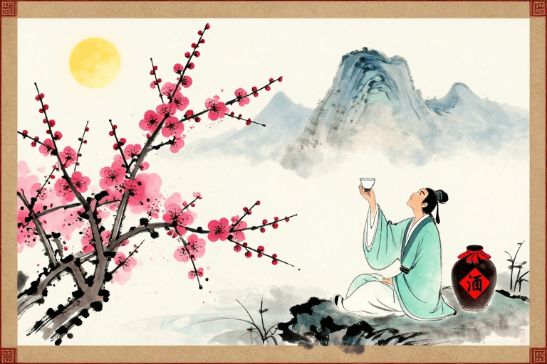 宋代美学素材：水墨青梅邀月：宋代文人雅集画卷