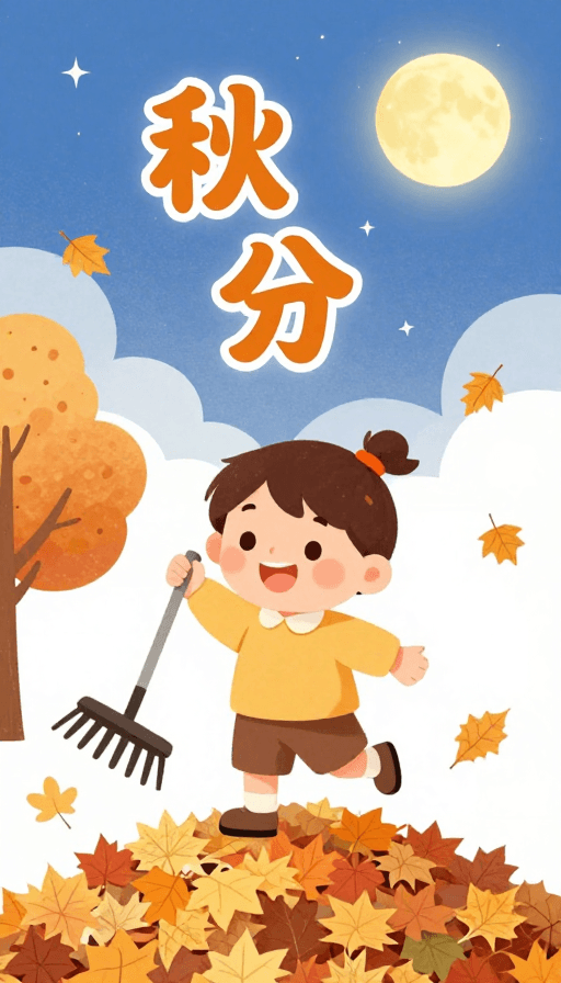 节日素材素材：秋分月明笑满盈，叶舞欢腾乐无穷