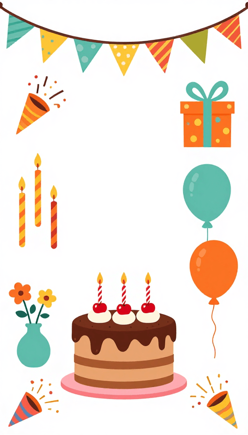 生日派对素材：缤纷扁平生日派对背景插图