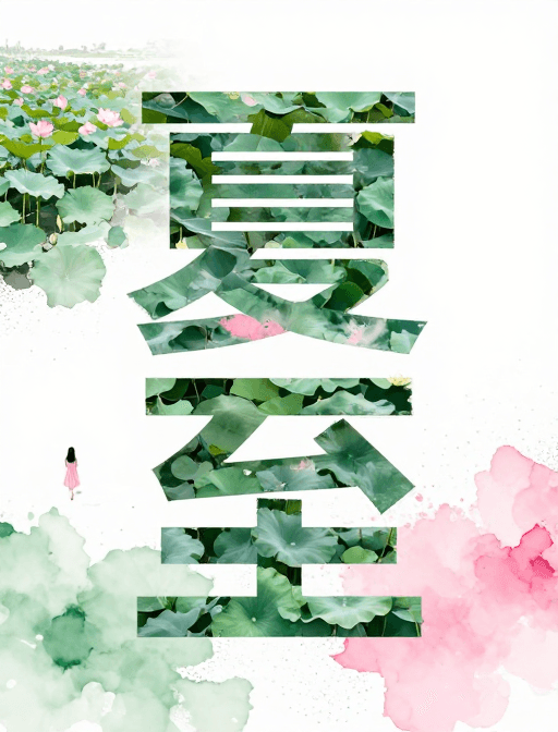 夏至素材：夏至水墨意境：现代主义艺术荷花文字景观