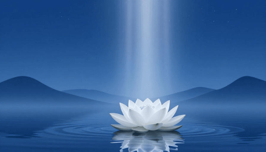 自然元素素材：静谧莲影：深蓝山水中的神圣光束