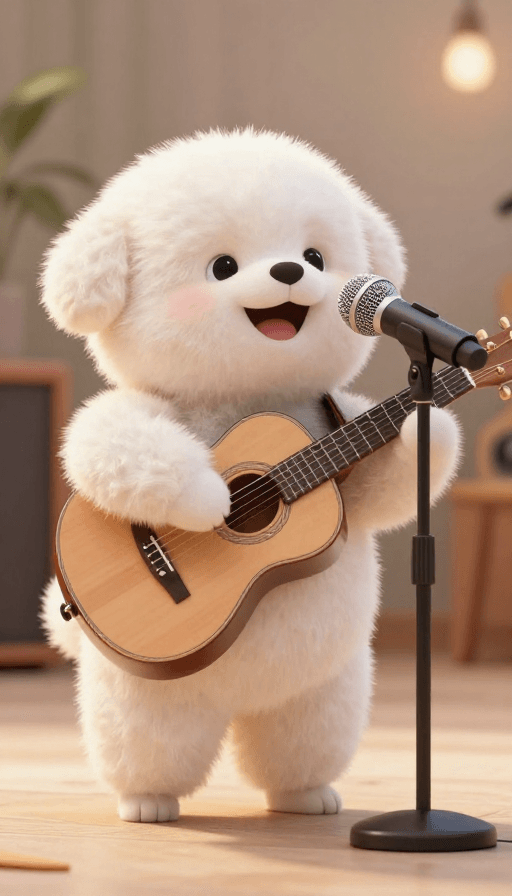 舞台演出素材：萌犬深情弹唱：毛绒狗狗吉他舞台秀