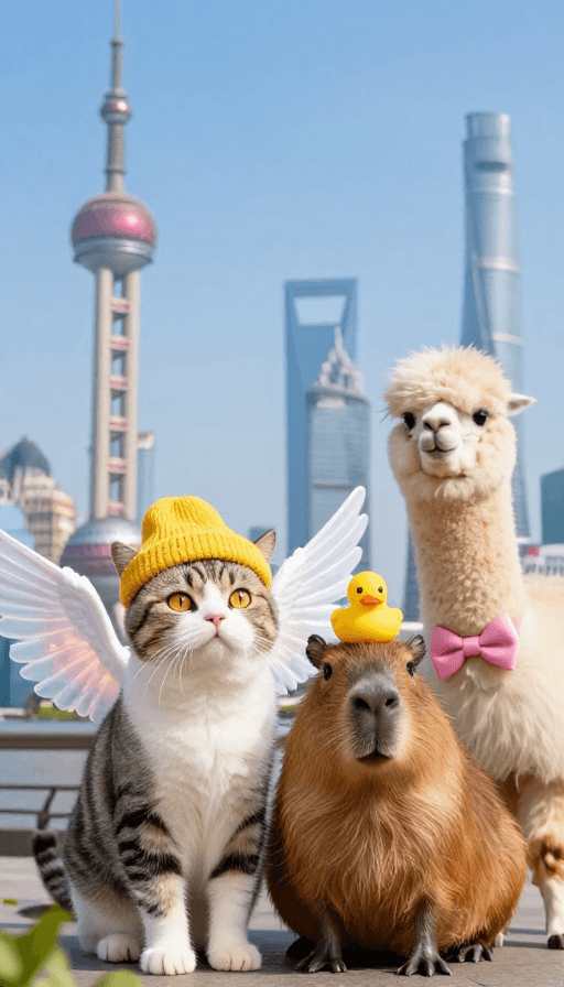 未来都市素材：奇幻之旅：动物好友的城市冒险