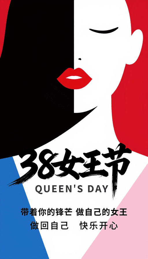 节日促销素材：极简几何色块演绎38女王节女性力量海报