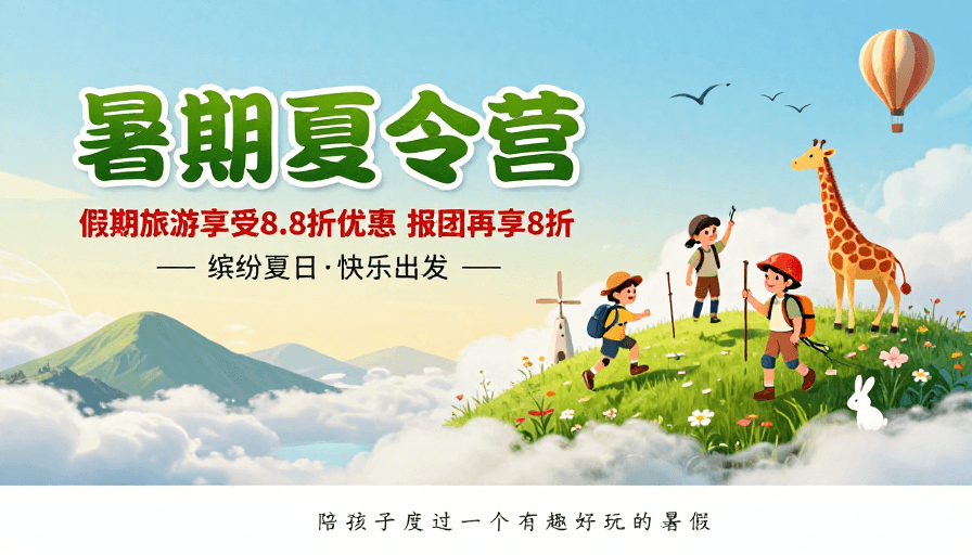清新插画素材：清新童趣：暑期夏令营欢乐探险之旅