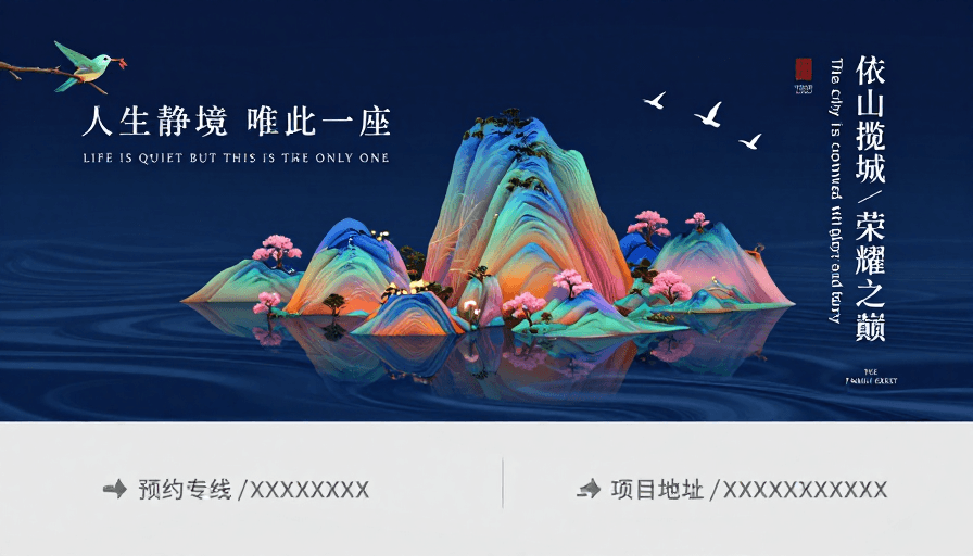 静谧意境素材：新国风数字艺术：静谧人生与荣耀之巅的地产愿景