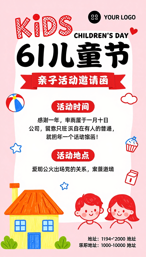 亲子活动素材：温馨61儿童节亲子活动插画邀请函