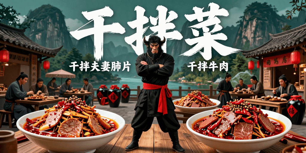 书法字体素材：牛魔王麻辣江湖：川味干拌菜豪情盛宴
