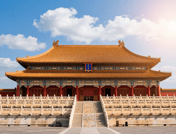 古建筑摄影素材：故宫太和殿全景：金瓦红墙的历史辉煌
