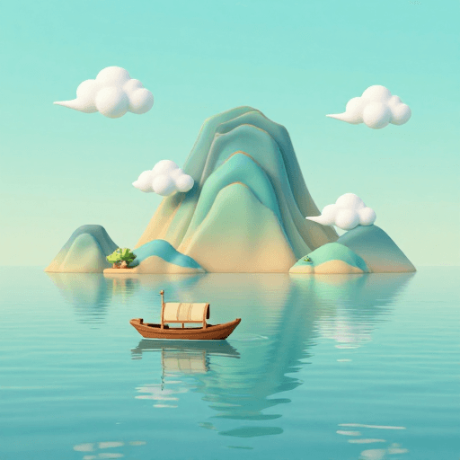 3D卡通素材：唐代山水闲适：3D卡通中远景插画设计
