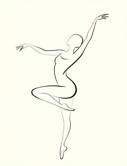 纯线条艺术素材：墨线舞韵：极简白描舞者意象