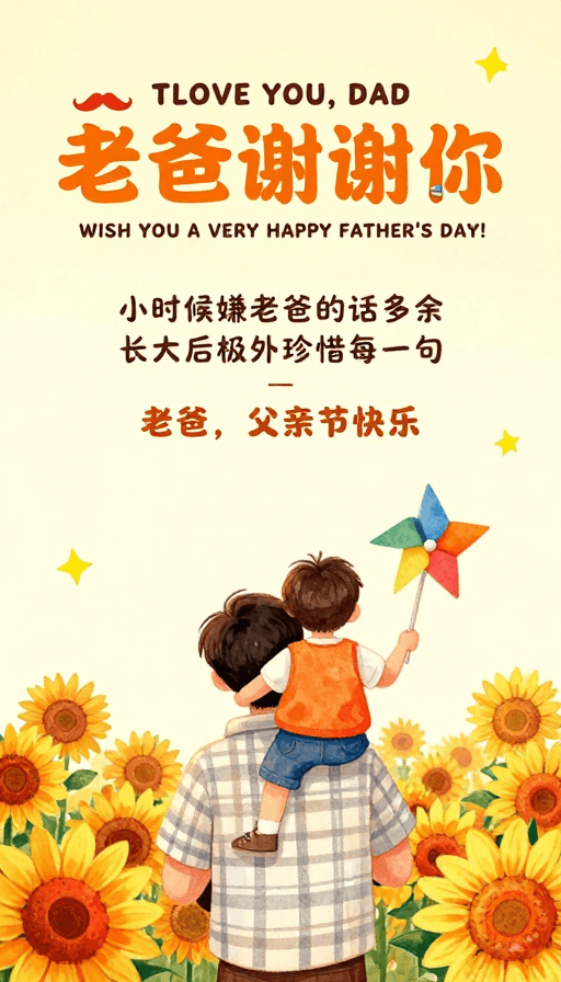 亲子互动素材：父爱温情手绘插画：致老爸的谢谢