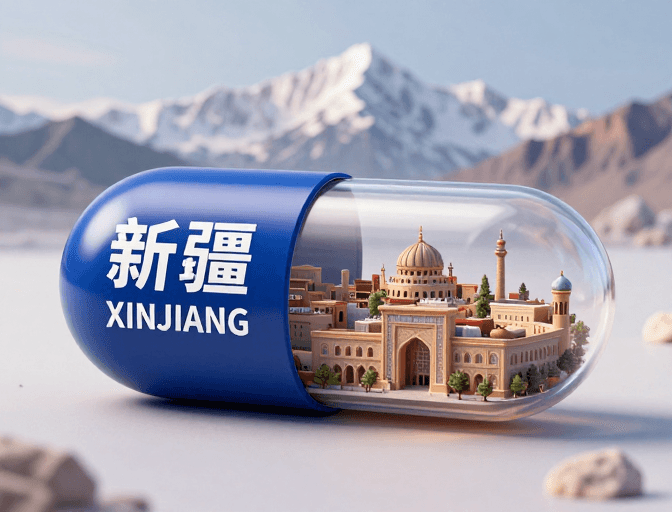 城市建模素材：梦幻胶囊：新疆喀什古城微缩景观与天山背景