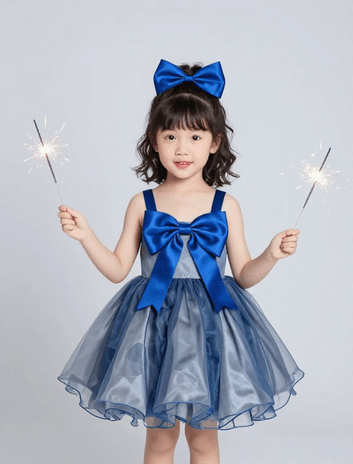 少女写真素材：蓝色蝴蝶结下的活力少女生日写真人像