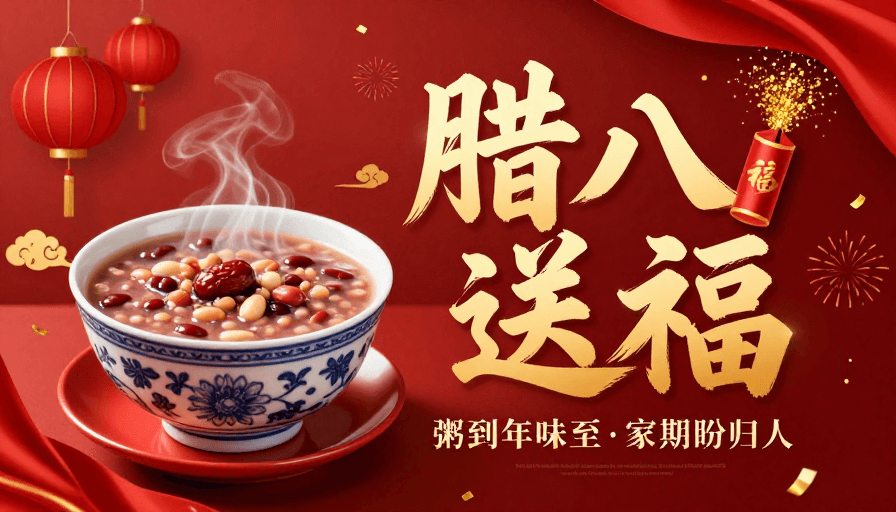 家庭团圆素材：腊八粥暖情年味浓·春节送福海报